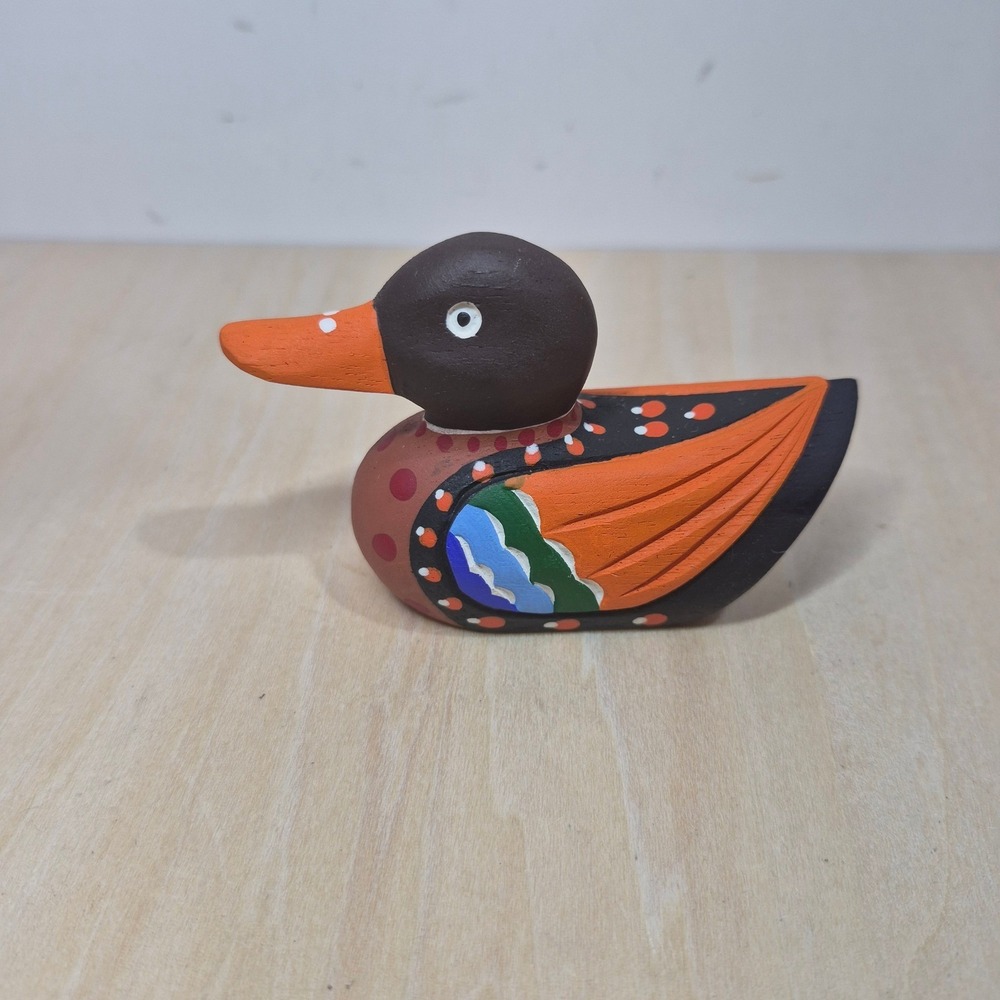 Japanese‎ Hand Painted Wooden Duck Figurine Miniature Folk Art Decoy Multi-Color